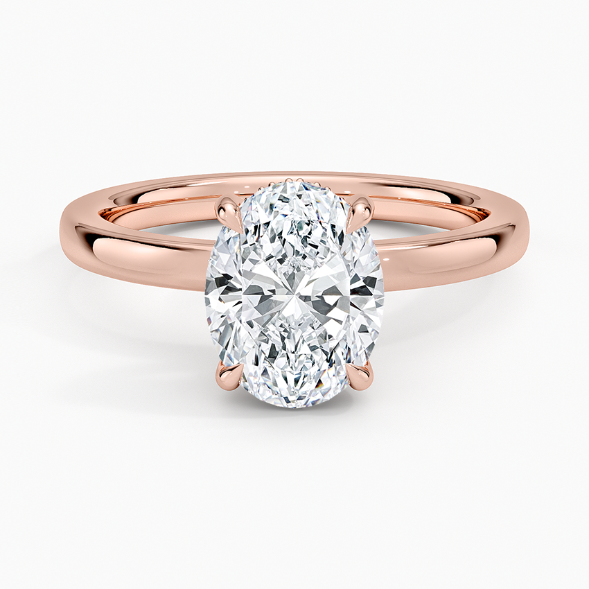 Solitaire engagement ring setting in 14K rose gold, top view