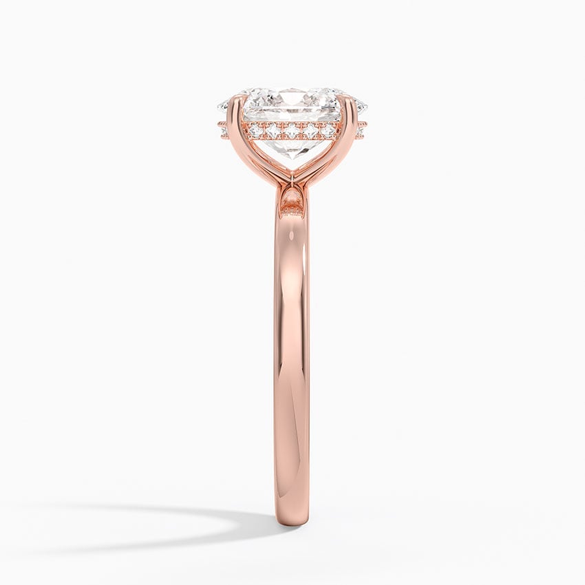 Solitaire engagement ring setting in 14K rose gold, profile view