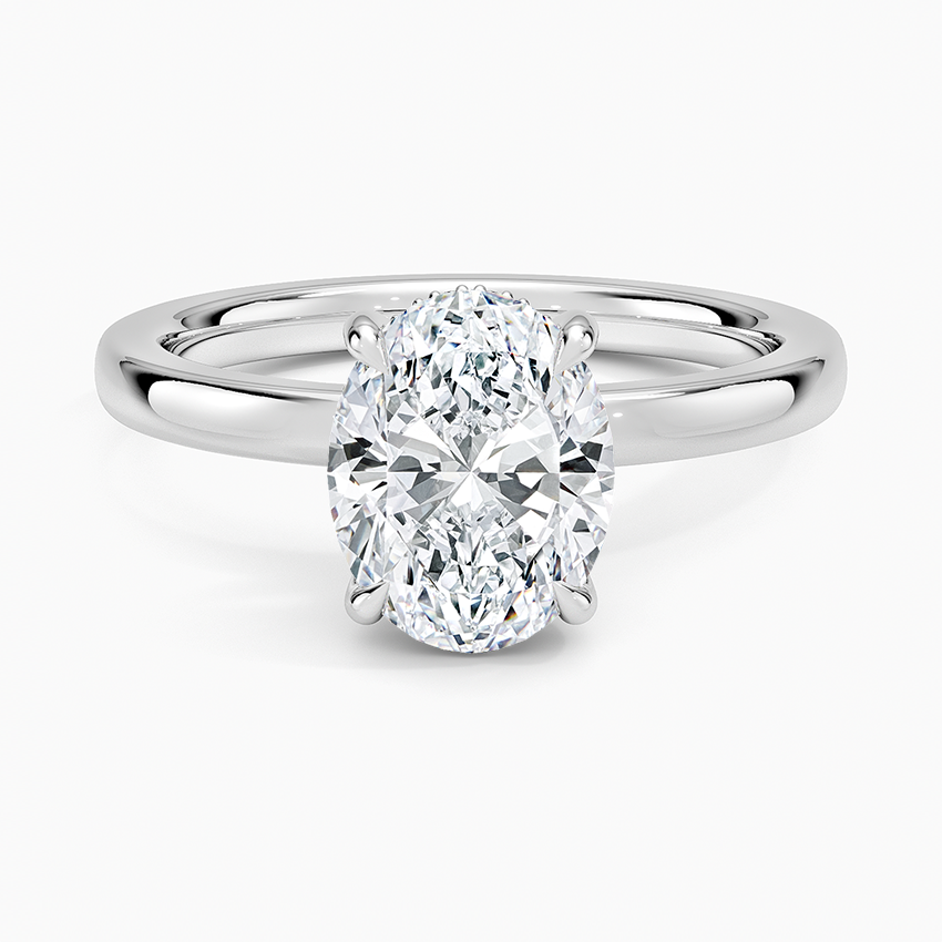 Solitaire engagement ring setting in 14K white gold, top view