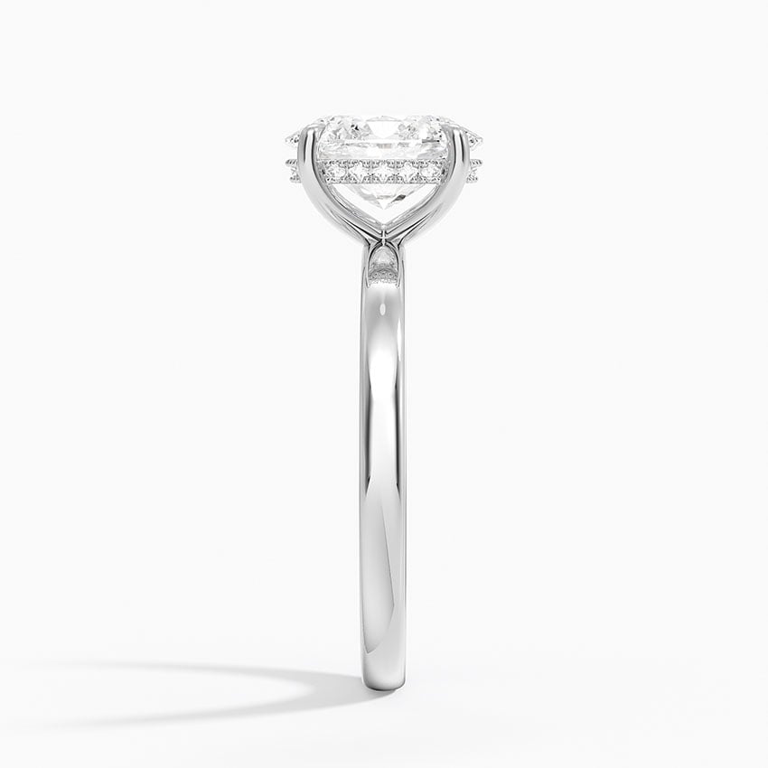 Solitaire engagement ring setting in 14K white gold, profile view