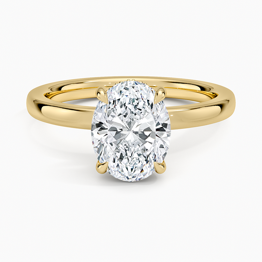 Solitaire engagement ring setting in 14K yellow gold, top view