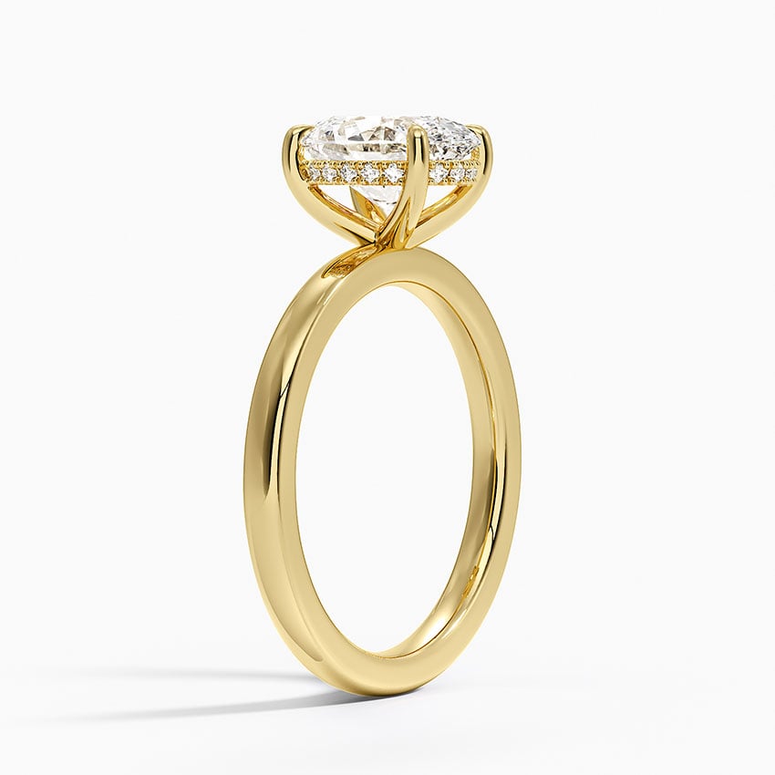 Solitaire engagement ring setting in 14K yellow gold, angled side view