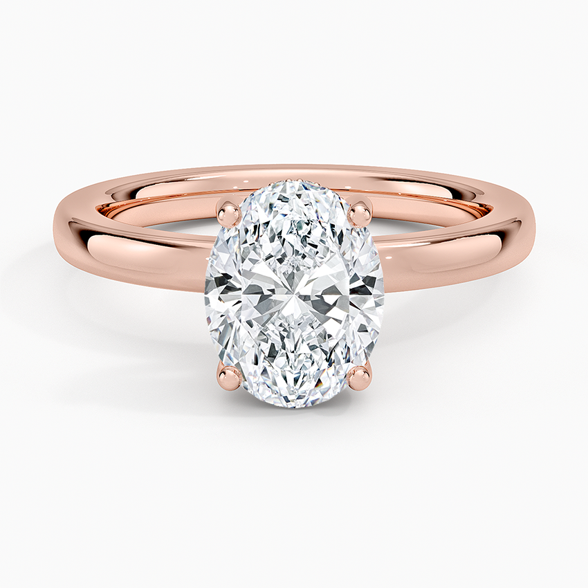 Solitaire engagement ring setting in 14K rose gold, top view