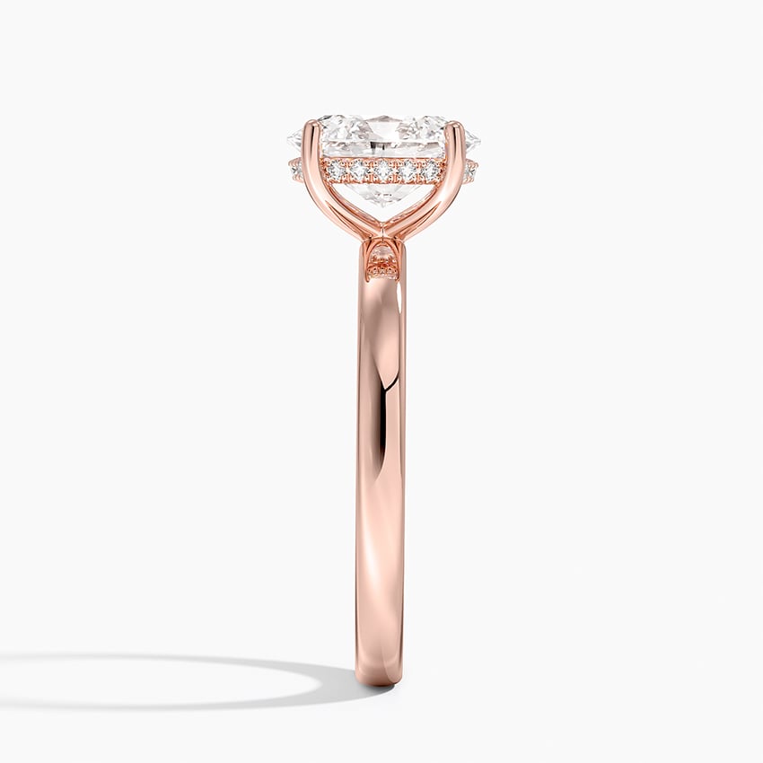 Solitaire engagement ring setting in 14K rose gold, profile view