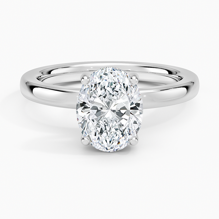 Solitaire engagement ring setting in 14K white gold, top view