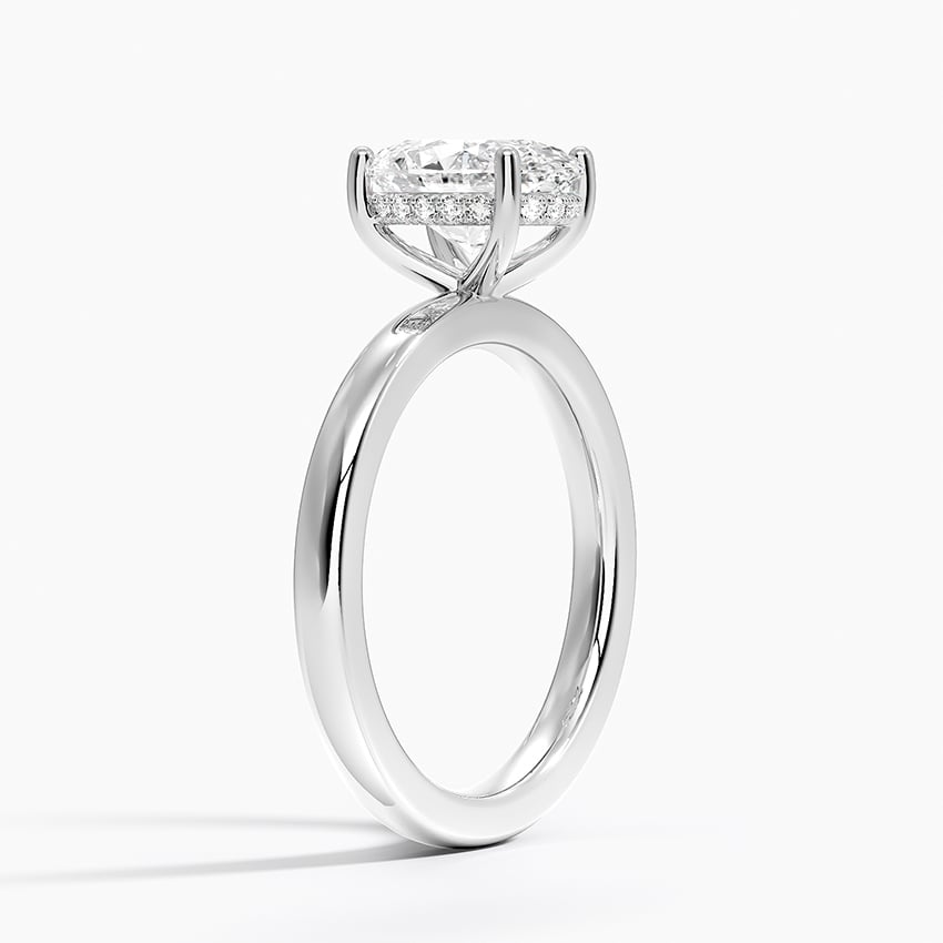 Solitaire engagement ring setting in 14K white gold, angled side view