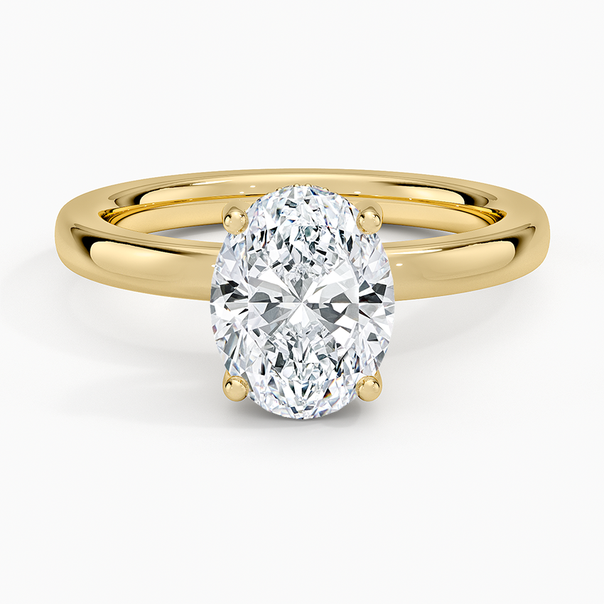Solitaire engagement ring setting in 14K yellow gold, top view