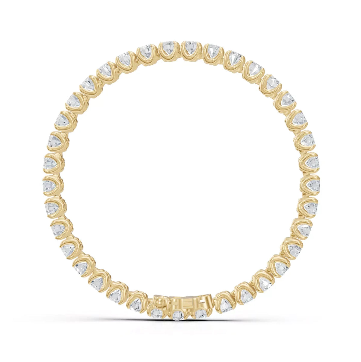 U-prong yellow gold tennis bracelet seen from above