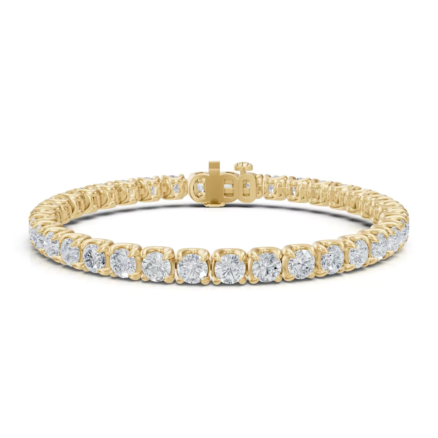 U-prong lab-grown diamond tennis bracelet in yellow gold