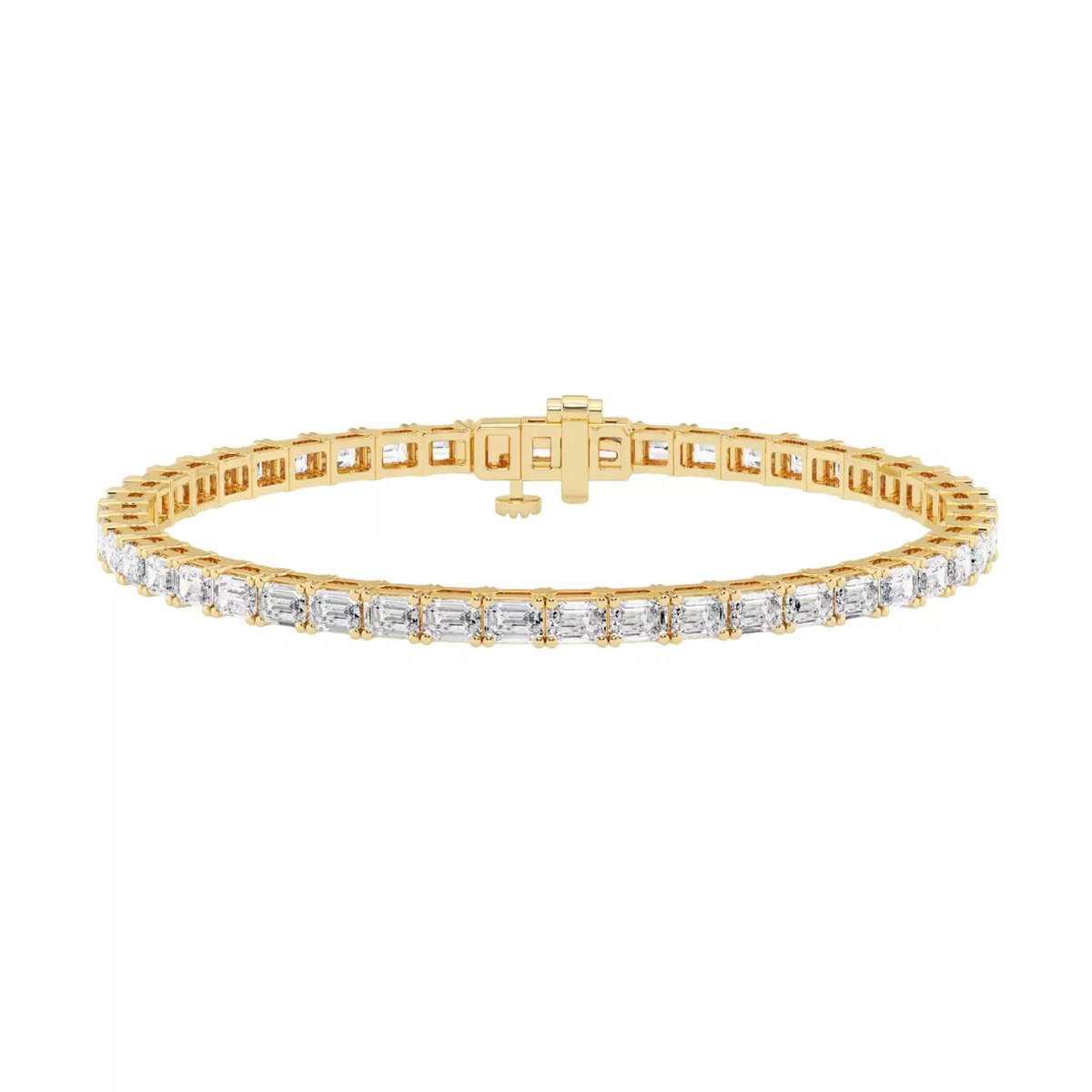 Emerald-cut east-west lab-grown diamond tennis bracelet in yellow gold