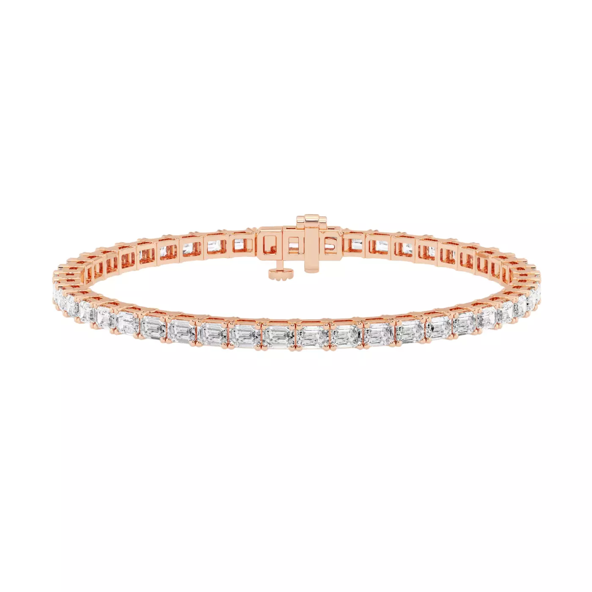 Emerald-cut east-west lab-grown diamond tennis bracelet in rose gold