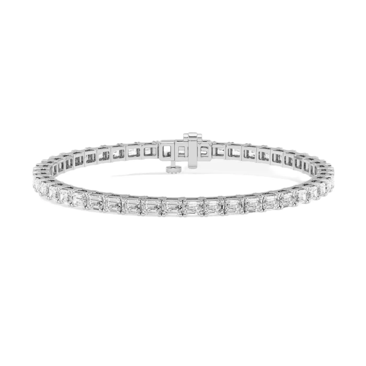 Emerald-cut east-west lab-grown diamond tennis bracelet in white gold