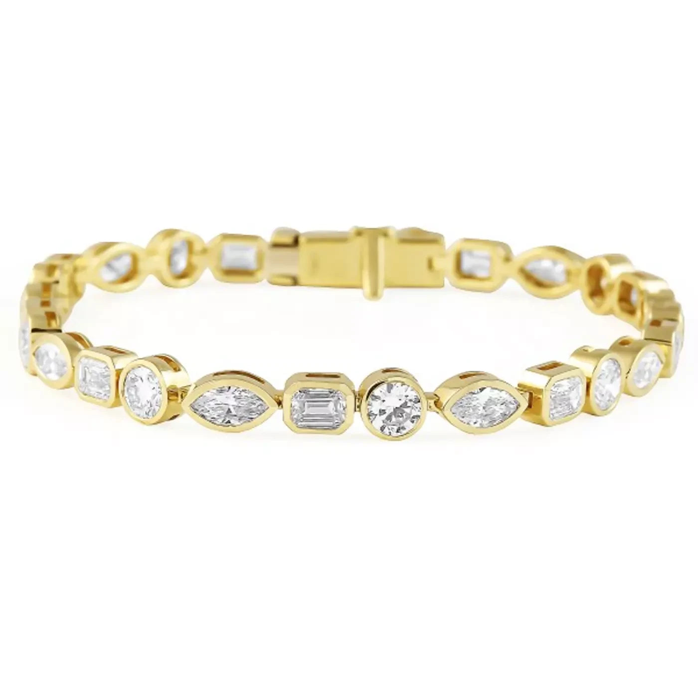 Mixed-shape bezel lab-grown diamond tennis bracelet in yellow gold