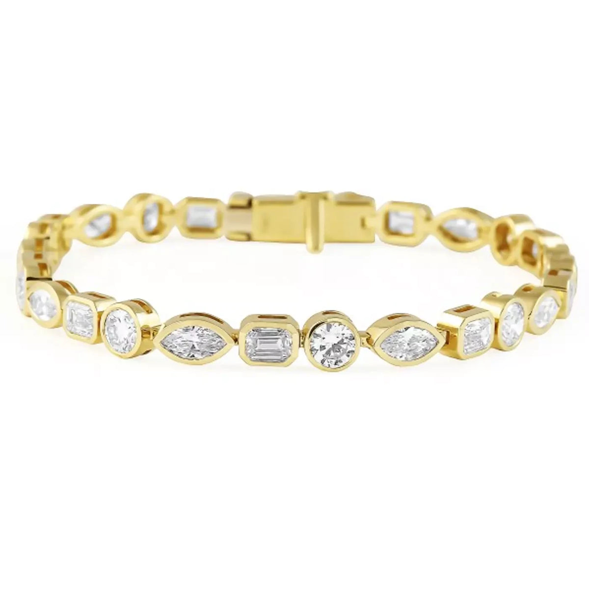 Mixed-shape bezel lab-grown diamond tennis bracelet in yellow gold