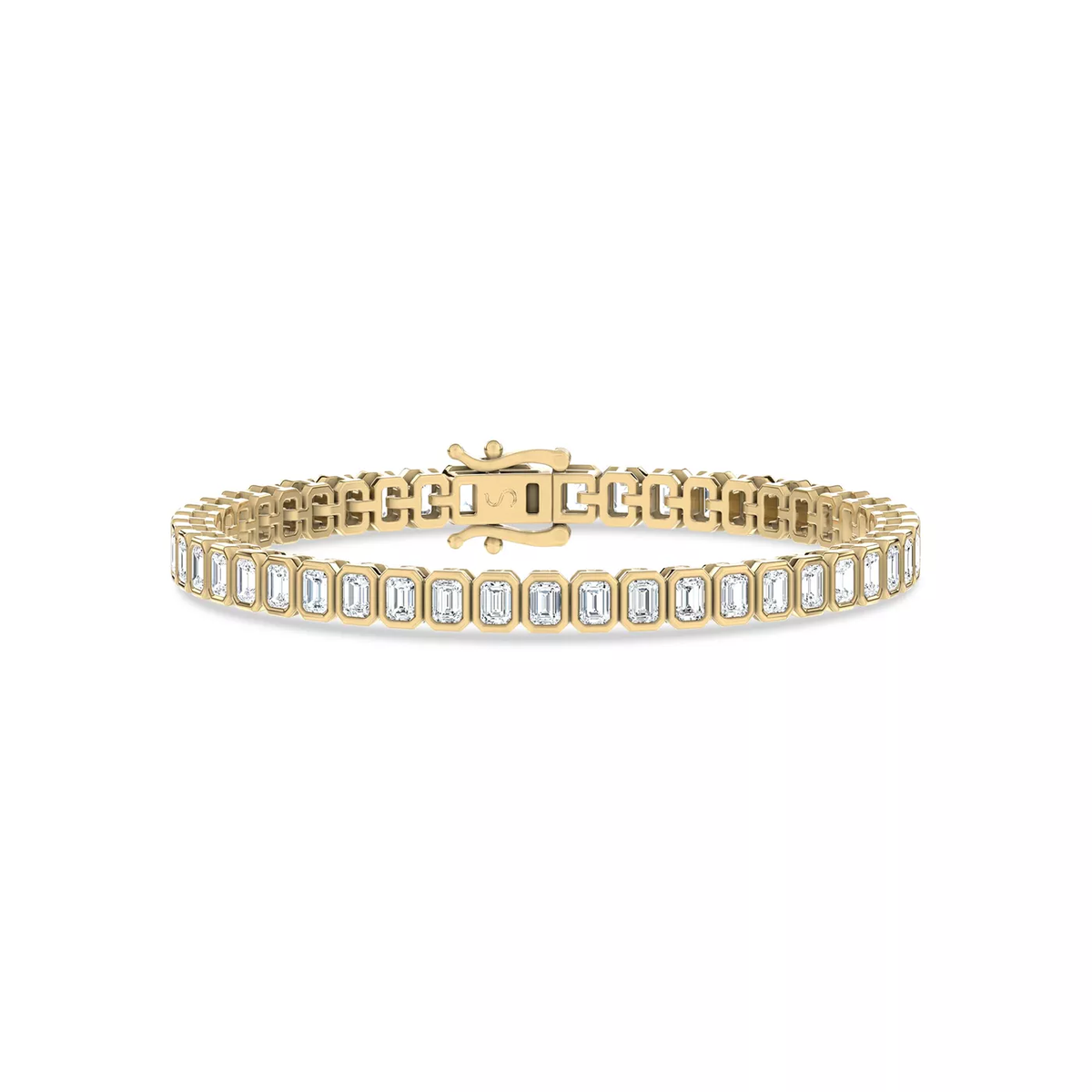 Emerald-cut bezel lab-grown diamond tennis bracelet in yellow gold