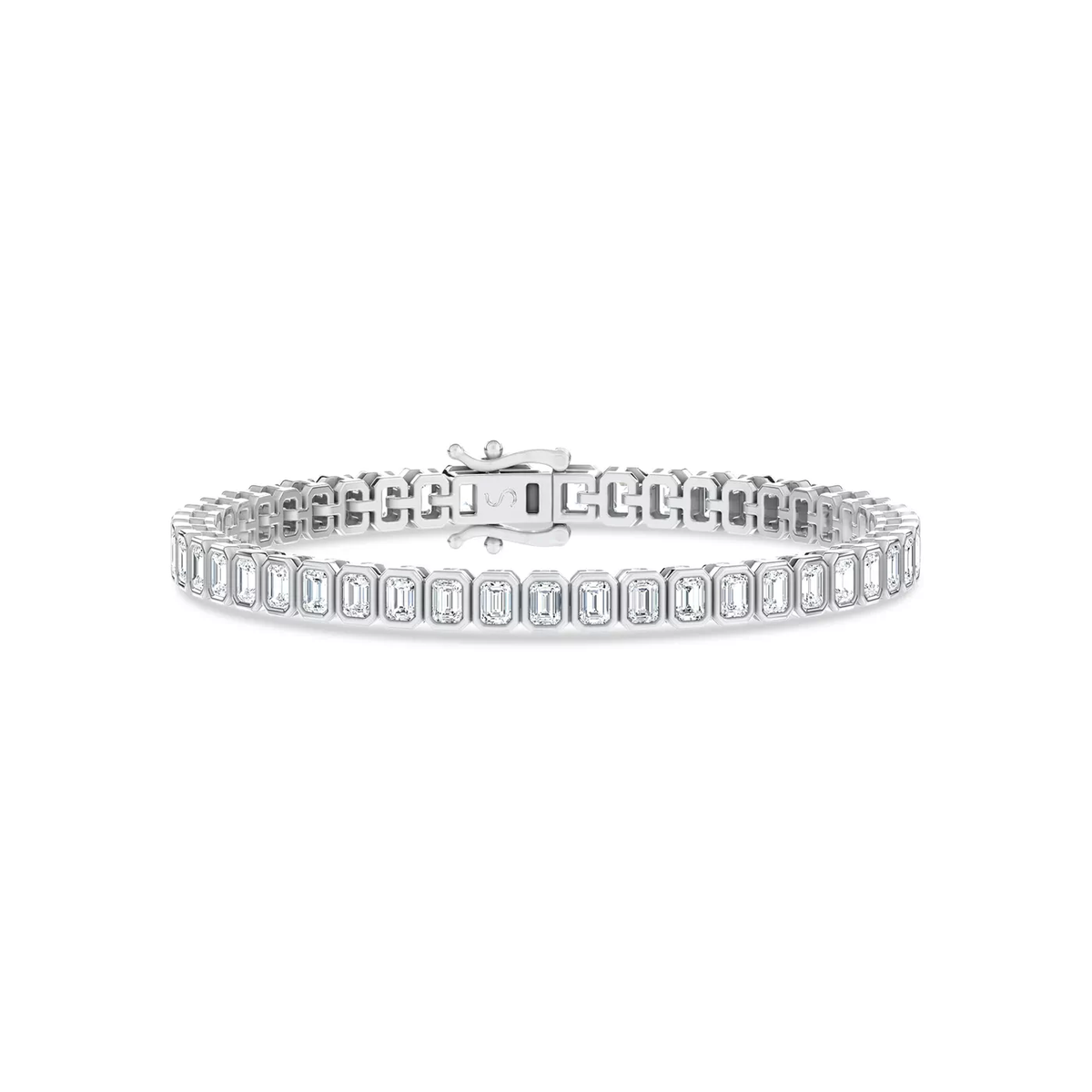 Emerald-cut bezel lab-grown diamond tennis bracelet in white gold