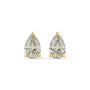 Yellow gold pear hidden halo lab-grown diamond earrings on white background